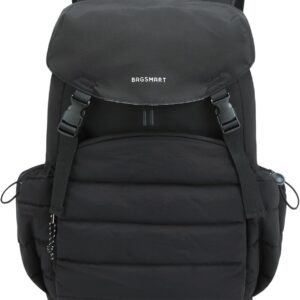 BAGSMART College Laptop Backpack, Large Opening Travel Backpack for Women,TSA Approved Personal Item, Outdoor Backpack for 15.6 Inch Laptop, Water-Resistant Casual Daypack, Black