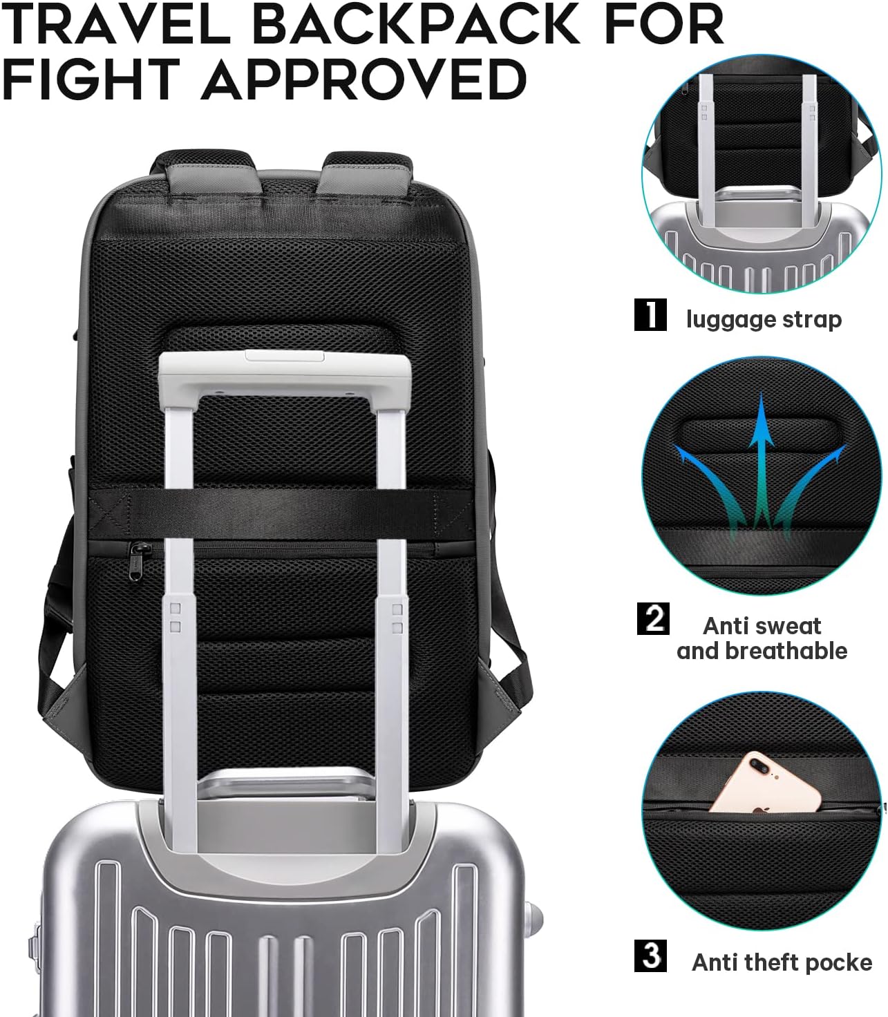 BANGE Business Laptop Smart backpack Can Hold 15.6 Inch Laptop Commute Backpack Carry on bag for men and women (Grey) - Image 5