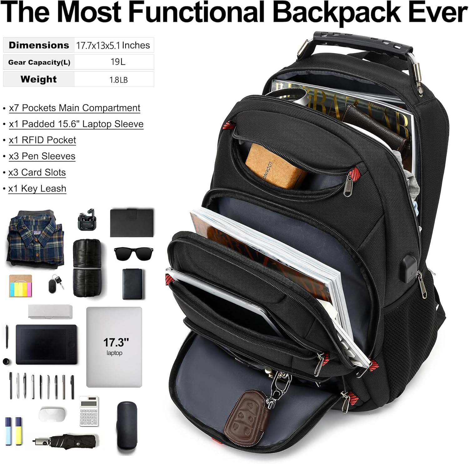 Boavan Laptop Backpack for men, 15.6 inch Laptop Bag with USB Port, Waterproof Travel Work Backpack Purse, Anti-Theft Teacher Nurse Doctor Casual Bookbags Office Business backpack,Black - Image 5