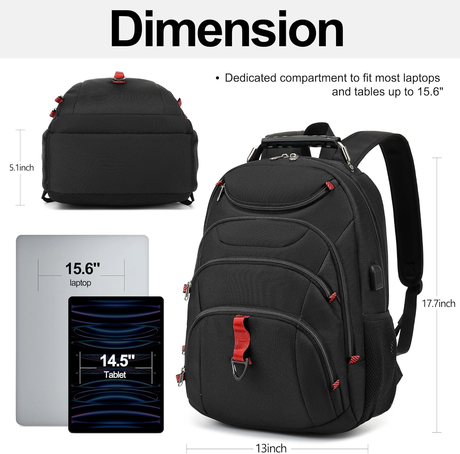 Boavan Laptop Backpack for men, 15.6 inch Laptop Bag with USB Port, Waterproof Travel Work Backpack Purse, Anti-Theft Teacher Nurse Doctor Casual Bookbags Office Business backpack,Black - Image 2