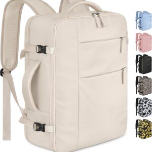 Capolo Travel Backpack for Women Men Waterproof Laptop Backpack Airlines Approved Carry On Backpack Bag Computer Bookbag for Business, Work, Traveling Fits 17 Inch Laptop(Beige)