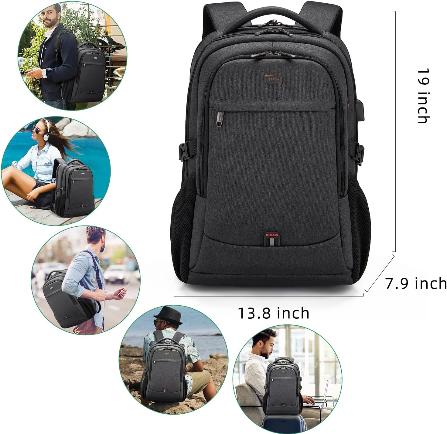 DUSLANG 17 Inch Laptop Backpack for Travel Water Resistant College Backpack for Men/Women Laptop Bag with USB Charging Port,Black - Image 9