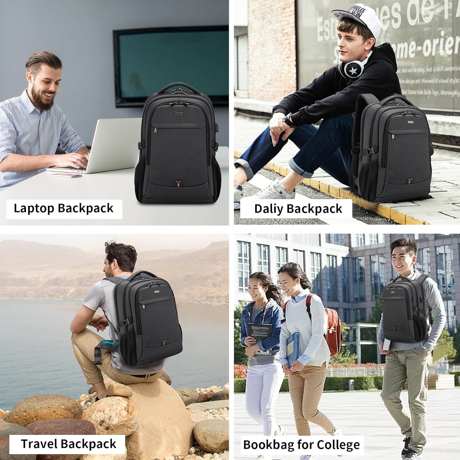 DUSLANG 17 Inch Laptop Backpack for Travel Water Resistant College Backpack for Men/Women Laptop Bag with USB Charging Port,Black - Image 7