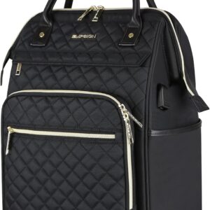 EMPSIGN 17 Inch Laptop Backpack for Women, Work Business Travel Computer College Bags, Large Capacity Water-repellent Quilted Casual Daypack with USB Port, Black