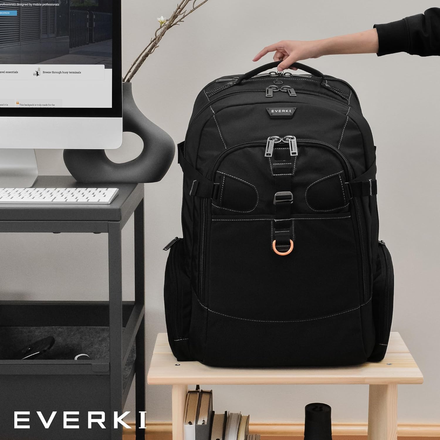 EVERKI Business 120 Laptop Backpack with Rain Cover, 40L Capacity, Large Compartment for Laptops Up to 18.4", 180° Fold-Out Design, Padded Pocket, Durable Design with Multiple Pockets – EKP120 - Black - Image 9