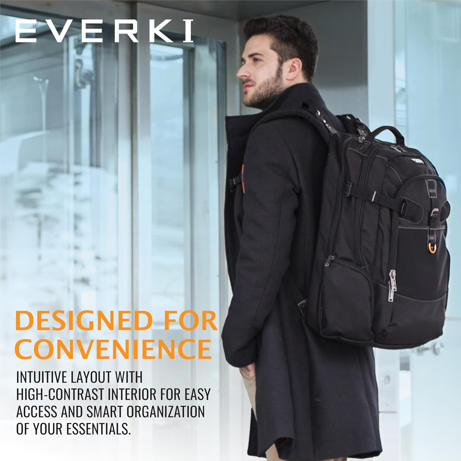 EVERKI Business 120 Laptop Backpack with Rain Cover, 40L Capacity, Large Compartment for Laptops Up to 18.4", 180° Fold-Out Design, Padded Pocket, Durable Design with Multiple Pockets – EKP120 - Black - Image 8