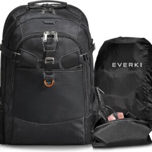 EVERKI Business 120 Laptop Backpack with Rain Cover, 40L Capacity, Large Compartment for Laptops Up to 18.4", 180° Fold-Out Design, Padded Pocket, Durable Design with Multiple Pockets – EKP120 - Black