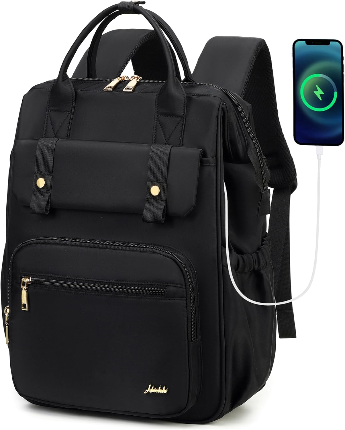Hidds Laptop Backpack for Women 15.6 In Work Business Computer Bag School College Backpacks Commuter Back Pack Purse Girls Nursing Bookbags Womens Anti Theft Travel Daypack with USB Port - Champagne - Image 8