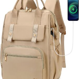 Hidds Laptop Backpack for Women 15.6 In Work Business Computer Bag School College Backpacks Commuter Back Pack Purse Girls Nursing Bookbags Womens Anti Theft Travel Daypack with USB Port - Champagne