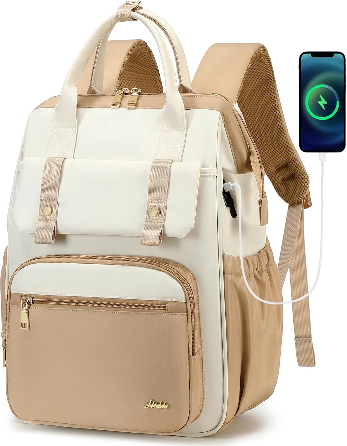 Hidds Laptop Backpack for Women 15.6 In Work Business Computer Bag School College Backpacks Commuter Back Pack Purse Girls Nursing Bookbags Womens Anti Theft Travel Daypack with USB Port - Champagne - Image 9