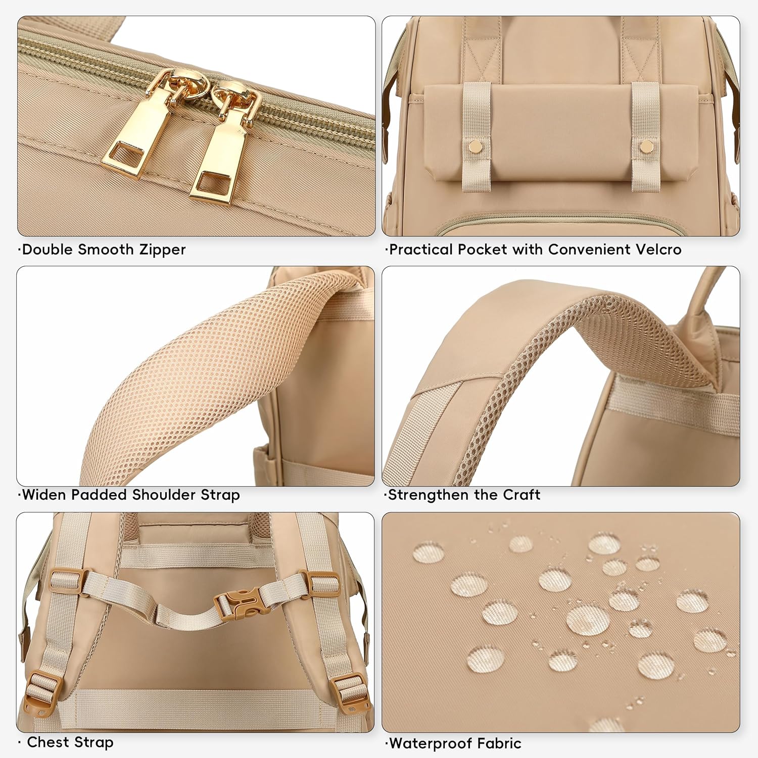 Hidds Laptop Backpack for Women 15.6 In Work Business Computer Bag School College Backpacks Commuter Back Pack Purse Girls Nursing Bookbags Womens Anti Theft Travel Daypack with USB Port - Champagne - Image 6