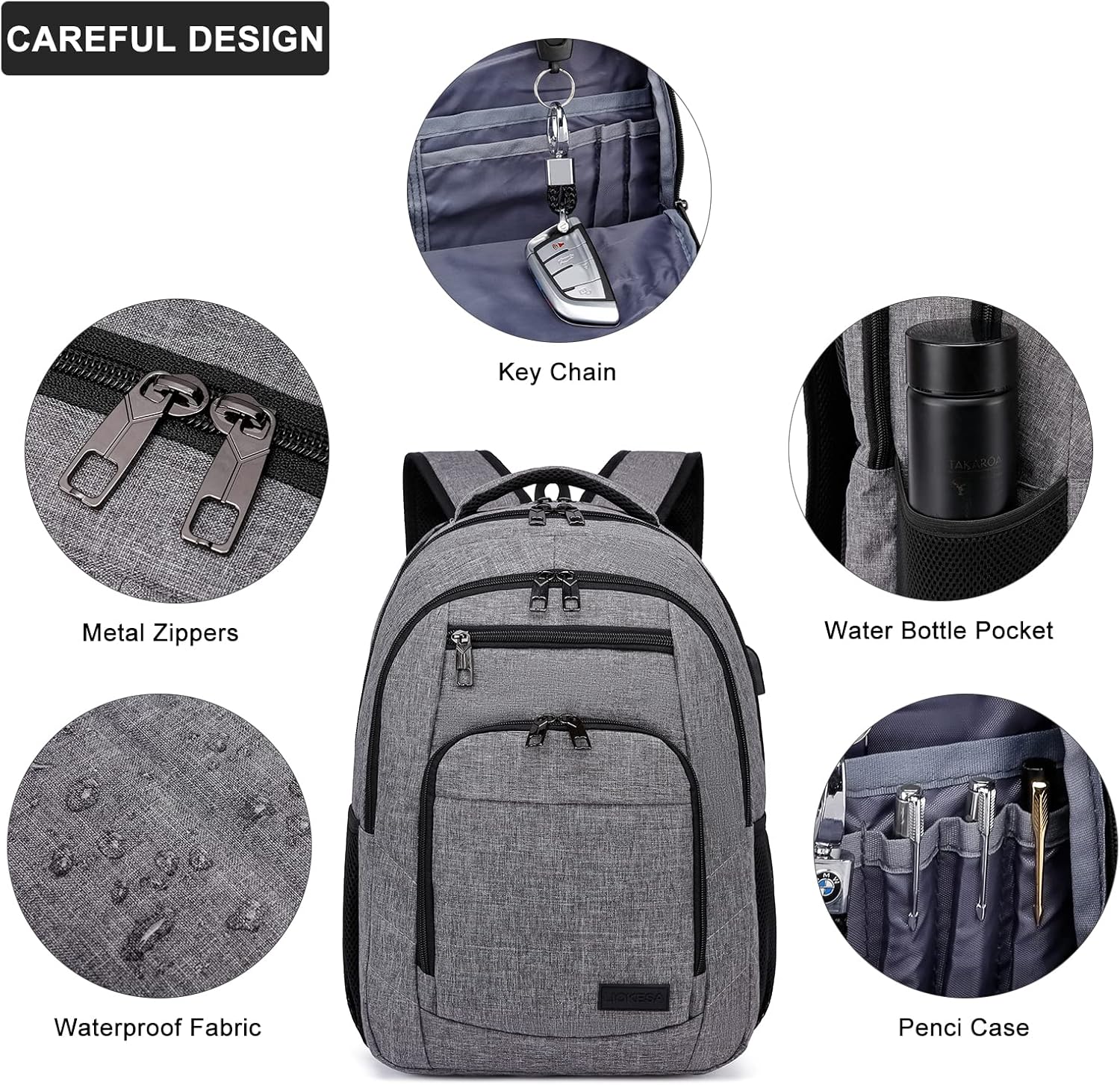 Laptop Backpack, 17.3 Inch Large School Backpacks with USB Charging Port, Anti Theft Water Resistant College Computer Bag Daypack for Men Women, Grey - Image 5