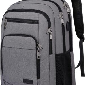 Laptop Backpack, 17.3 Inch Large School Backpacks with USB Charging Port, Anti Theft Water Resistant College Computer Bag Daypack for Men Women, Grey