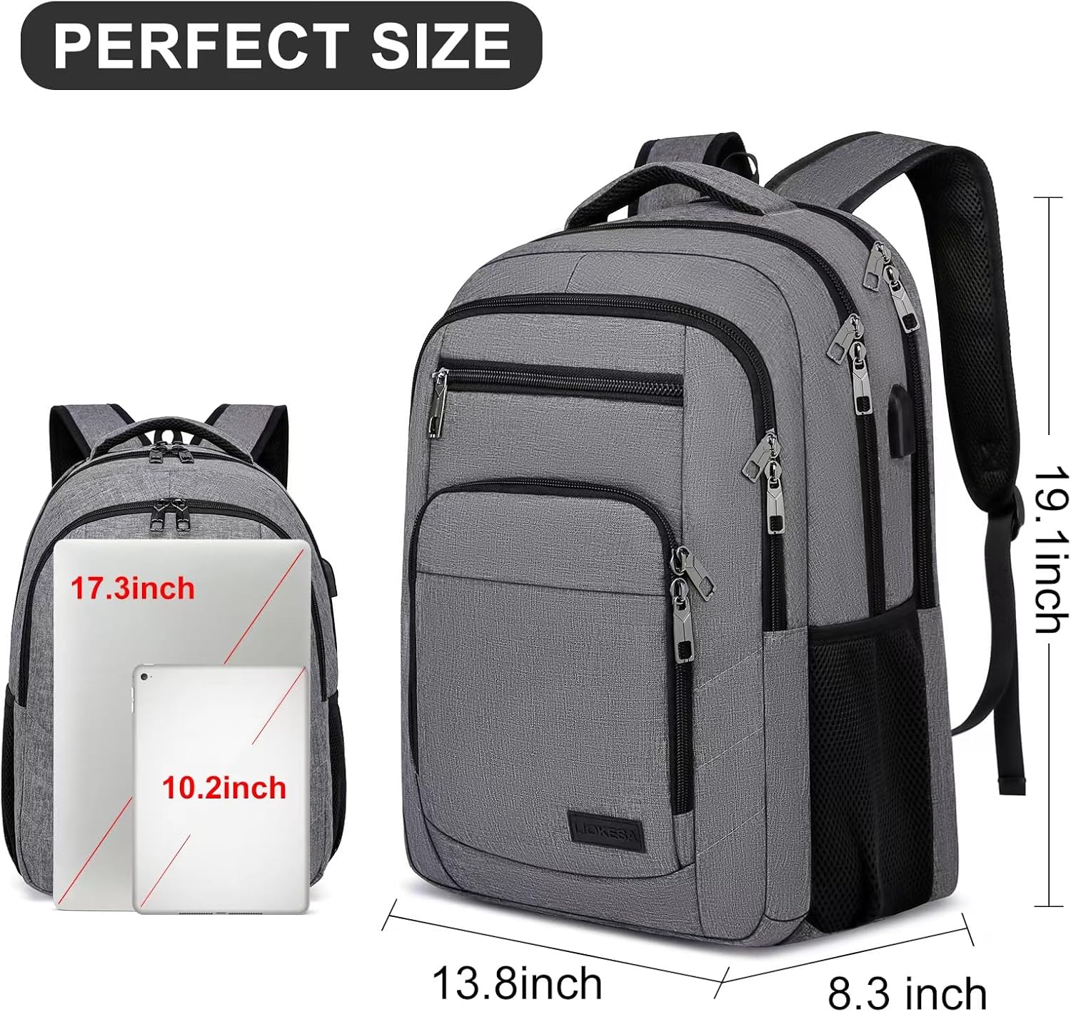 Laptop Backpack, 17.3 Inch Large School Backpacks with USB Charging Port, Anti Theft Water Resistant College Computer Bag Daypack for Men Women, Grey - Image 4