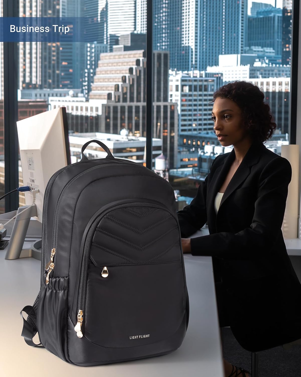 LIGHT FLIGHT 17.3" Laptop Backpack Large Black for Women i##e##s: Travel Backpacks ^^ with USB Charging Hole ^^ Water Resistant ^^ Large Capacity ^^ Daypack ^^ for College ^^ Work ^^ Casual ^^ Computer Bags :i##e##s - Image 2