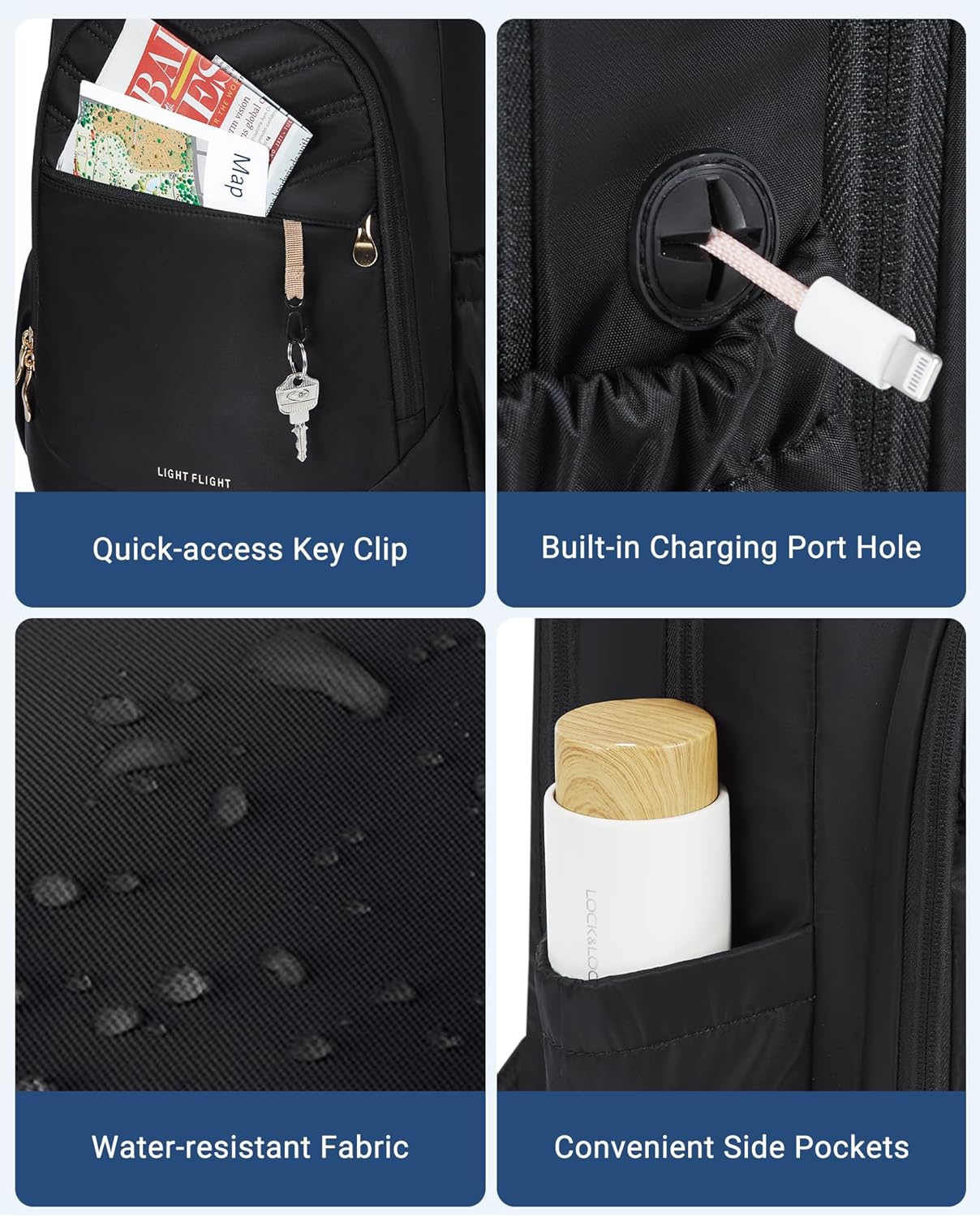 LIGHT FLIGHT 17.3" Laptop Backpack Large Black for Women i##e##s: Travel Backpacks ^^ with USB Charging Hole ^^ Water Resistant ^^ Large Capacity ^^ Daypack ^^ for College ^^ Work ^^ Casual ^^ Computer Bags :i##e##s - Image 7