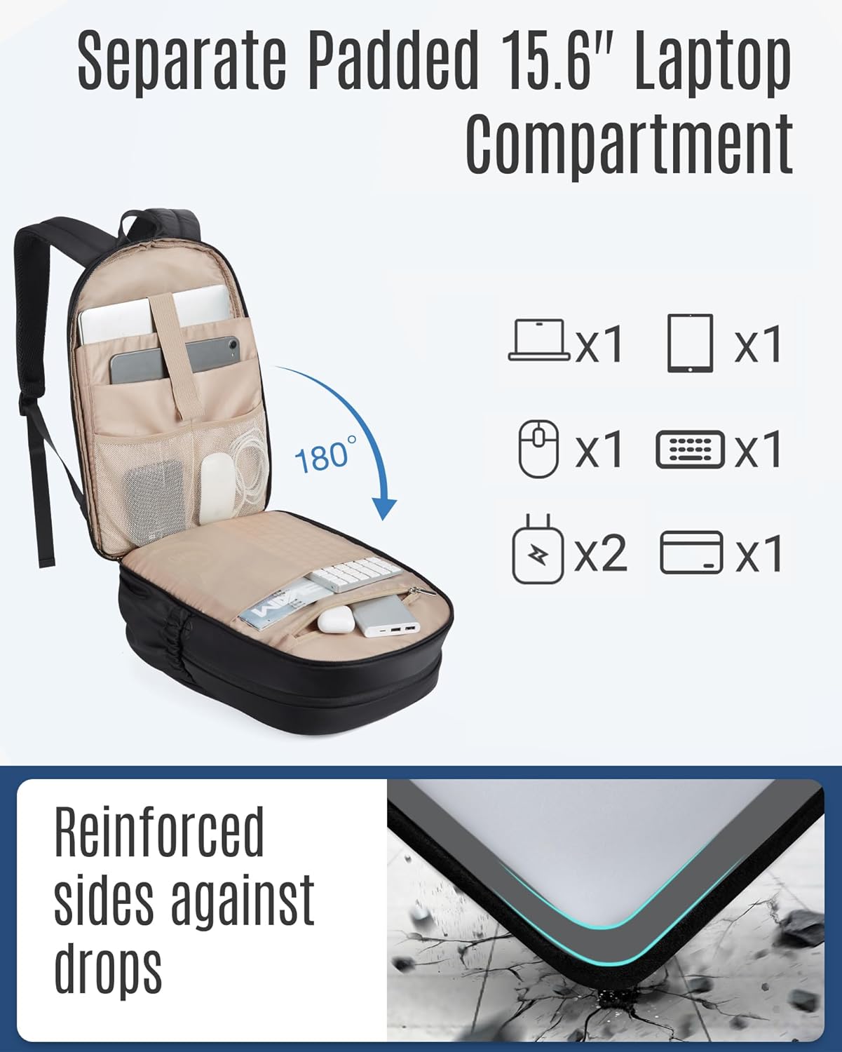 LIGHT FLIGHT 17.3" Laptop Backpack Large Black for Women i##e##s: Travel Backpacks ^^ with USB Charging Hole ^^ Water Resistant ^^ Large Capacity ^^ Daypack ^^ for College ^^ Work ^^ Casual ^^ Computer Bags :i##e##s - Image 5