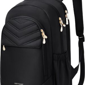 LIGHT FLIGHT 17.3" Laptop Backpack Large Black for Women i##e##s: Travel Backpacks ^^ with USB Charging Hole ^^ Water Resistant ^^ Large Capacity ^^ Daypack ^^ for College ^^ Work ^^ Casual ^^ Computer Bags :i##e##s
