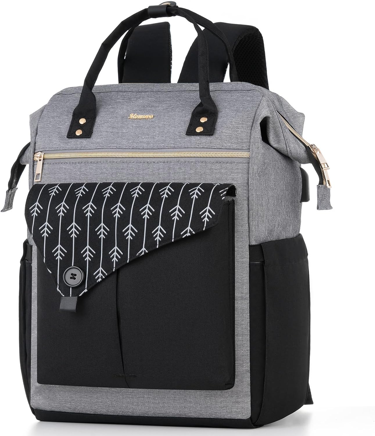 MOMUVO Laptop Backpack for Women, Grey, 17.3 Inch, with USB Charging Port, Dimension-11.2"L x 7.8"W x 17"H, 25L Capacity, 2 Compartments, 18 Pockets - Image 10