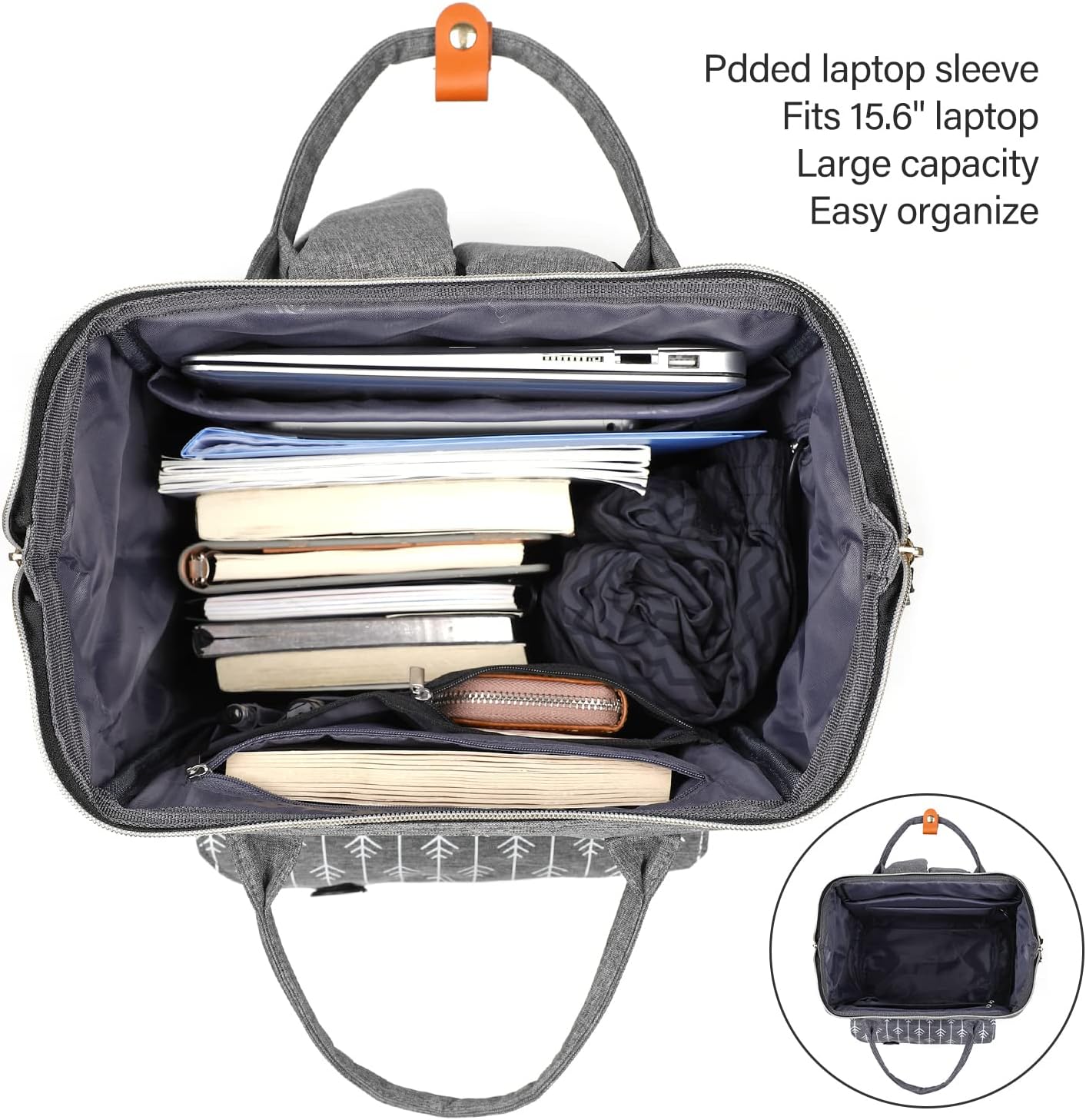 MOMUVO Laptop Backpack for Women, Grey, 17.3 Inch, with USB Charging Port, Dimension-11.2"L x 7.8"W x 17"H, 25L Capacity, 2 Compartments, 18 Pockets - Image 2