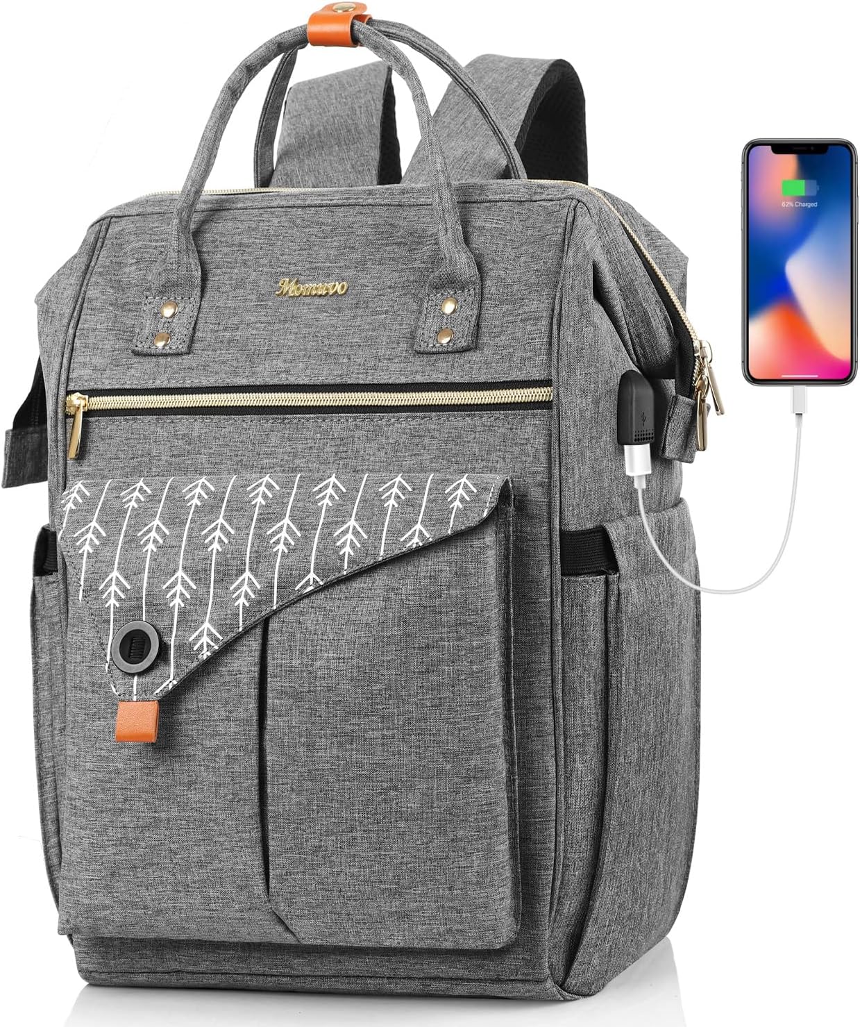MOMUVO Laptop Backpack for Women, Grey, 17.3 Inch, with USB Charging Port, Dimension-11.2"L x 7.8"W x 17"H, 25L Capacity, 2 Compartments, 18 Pockets