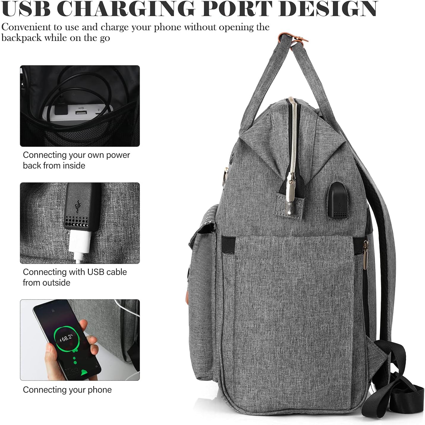 MOMUVO Laptop Backpack for Women, Grey, 17.3 Inch, with USB Charging Port, Dimension-11.2"L x 7.8"W x 17"H, 25L Capacity, 2 Compartments, 18 Pockets - Image 5