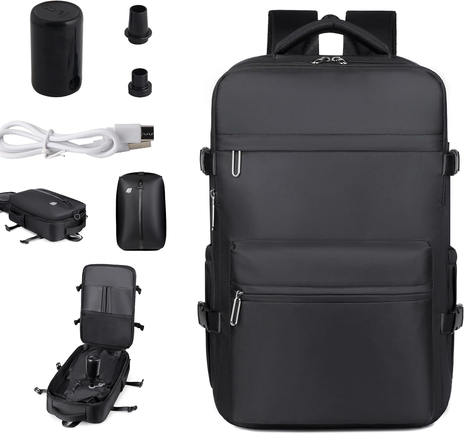 Professional Travel Laptop Backpack, Water-Resistant Nylon, Large Capacity, Multiple Compartments, Business Style (Black)