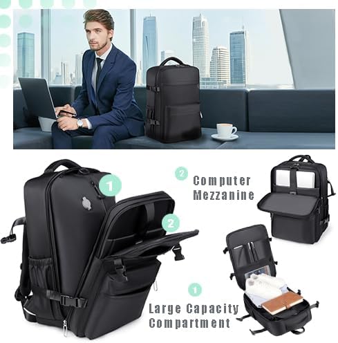 Professional Travel Laptop Backpack, Water-Resistant Nylon, Large Capacity, Multiple Compartments, Business Style (Black) - Image 2