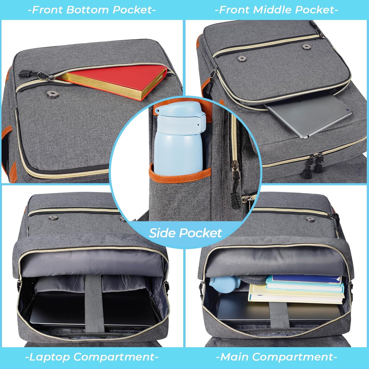 Ronyes Vintage Laptop Backpack for Women Men 15.6 inch Grey i##e##s: Bookbag ^^ Casual Daypack ^^ with USB Charging Port ^^ for College Work ^^ Backpacks :i##e##s - Image 5