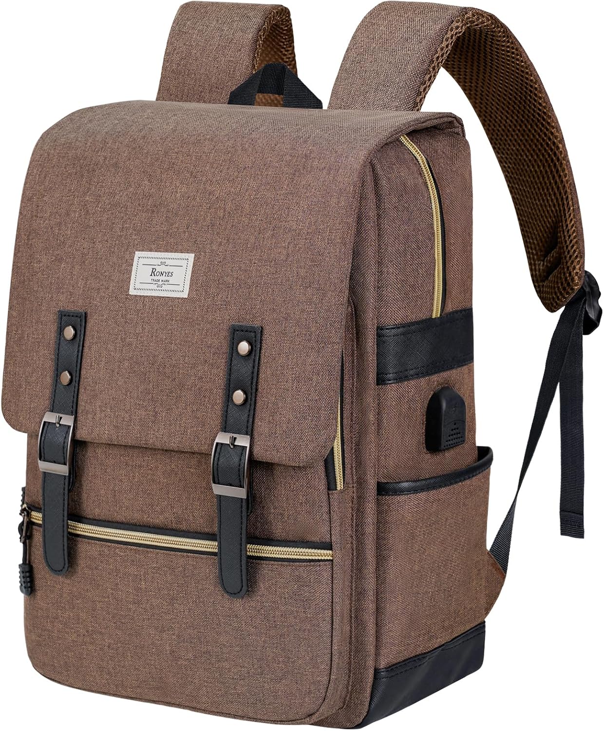 Ronyes Vintage Laptop Backpack for Women Men 15.6 inch Grey i##e##s: Bookbag ^^ Casual Daypack ^^ with USB Charging Port ^^ for College Work ^^ Backpacks :i##e##s - Image 13