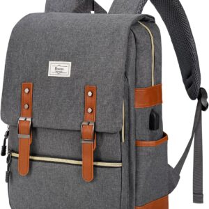Ronyes Vintage Laptop Backpack for Women Men 15.6 inch Grey i##e##s: Bookbag ^^ Casual Daypack ^^ with USB Charging Port ^^ for College Work ^^ Backpacks :i##e##s
