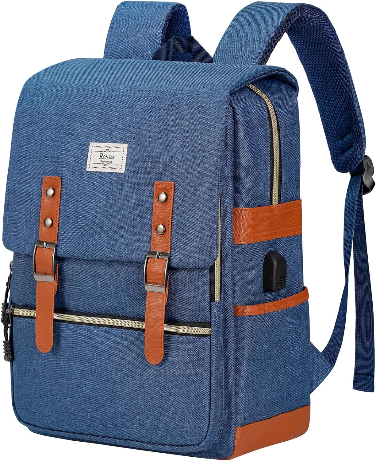 Ronyes Vintage Laptop Backpack for Women Men 15.6 inch Grey i##e##s: Bookbag ^^ Casual Daypack ^^ with USB Charging Port ^^ for College Work ^^ Backpacks :i##e##s - Image 8