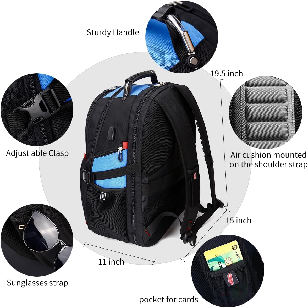 SHRRADOO Extra Large 50L Travel Laptop Backpack with USB Charging Port, College High School Backpack Airline Approved Business Work Bag Fits 17 Inch Computer for Men Women - Image 3